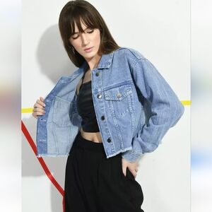 Light Blue Cropped Jean Trucker  Jacket with Vintage Look Wild Fable XS